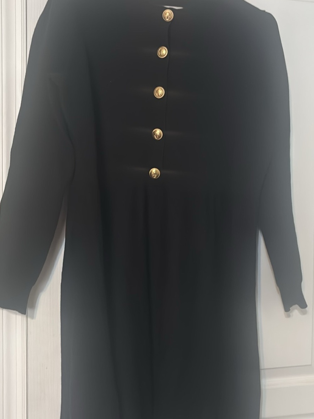 Talbots Black Long-Sleeve Dress with Gold Button Placket